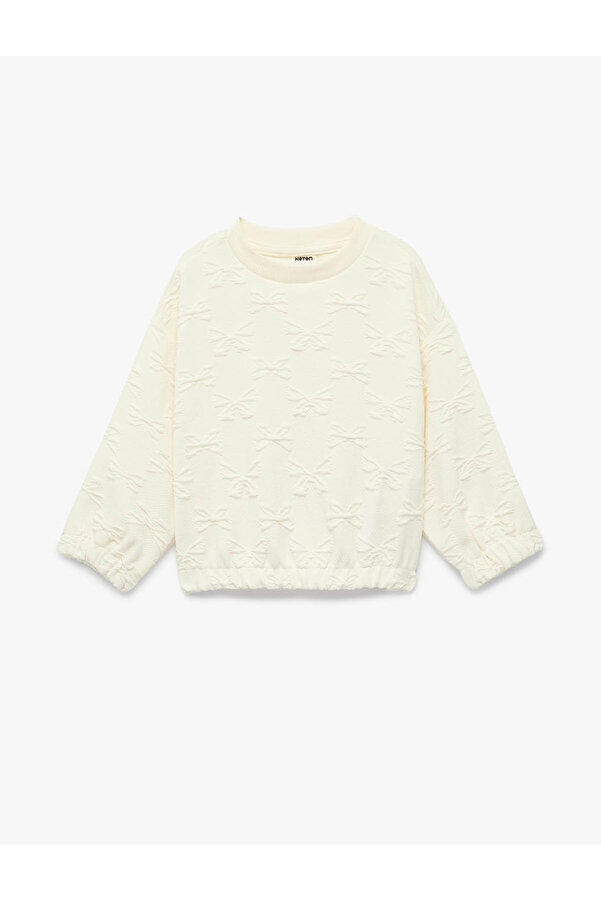 Koton Uzun Kollu Bisiklet Yaka Fiyonk Detaylı Dokulu Sweatshirt