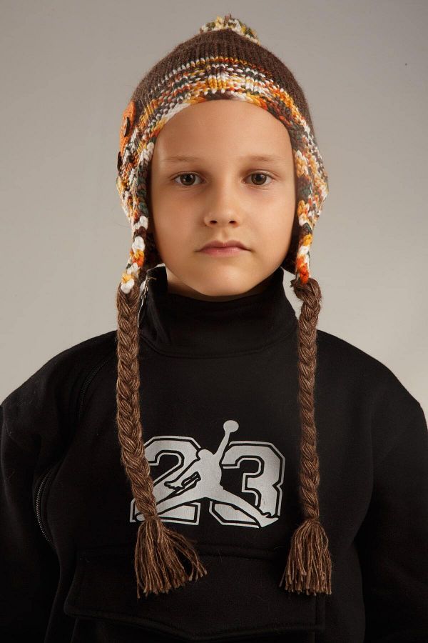 Dragora-Boy's Beanie Wool Blended Knitted String with Car Detail Standard Size Brown 1