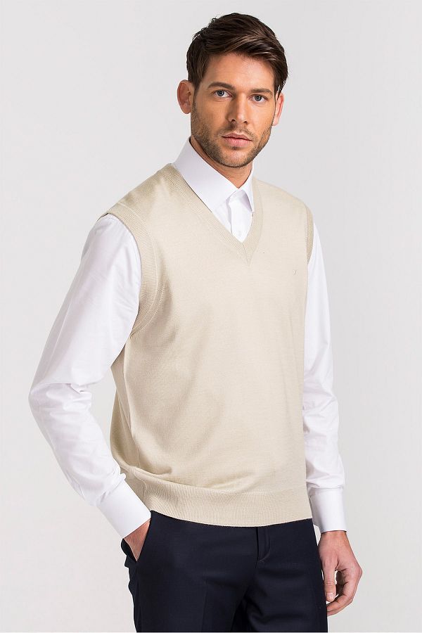 Hateko Sweater Vest Ecru Plus Size Trendyol