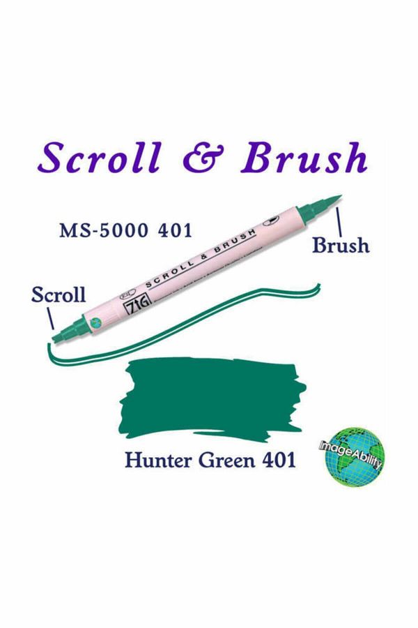 Zig-Scroll & Brush Double Line and Brush Tip Calligraphy and Shading Pen 401 Hunter Green 1
