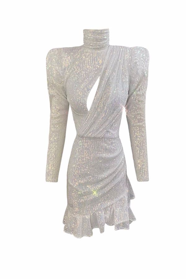 Gira official-Rochie albă cu paiete hologramă 1