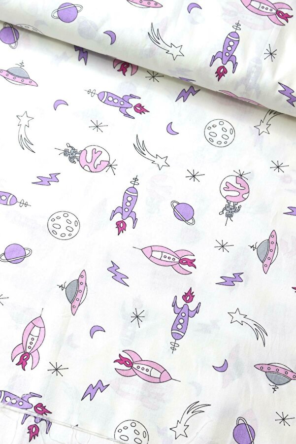 daisy star Pembe Uzay Poplin Kumaş