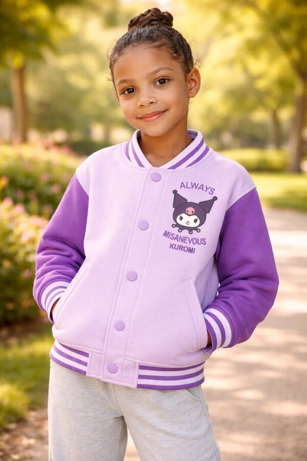 almira anne bebek Kız Çocuk Mont Yazlık Kolej Ceket Baskılı Mor Renkli Şardonlu