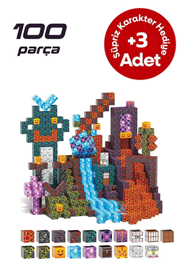 McBlok Minecraft Manyetik Küp Blok Yapı Taşı 100 Parça