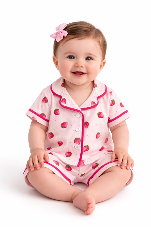 ULTİMA BABY Kız Bebek Çilek Desenli Pijama Takımı -Pembe