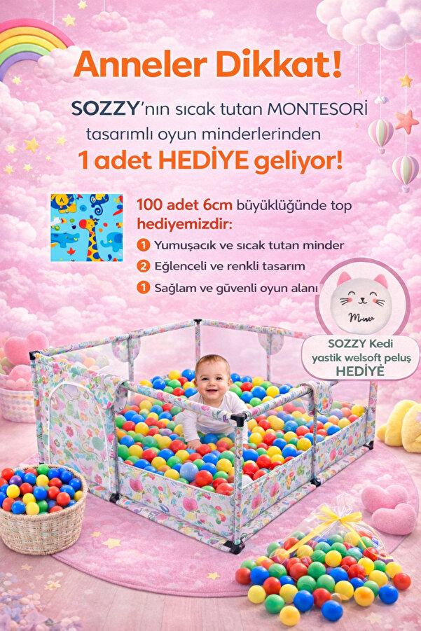 Sozzy Toys Kız Bebek ve Çocuk Oyun Alanı – Kaymaz Yumuşak Oyun Matı – Güvenli Oyun Zemini