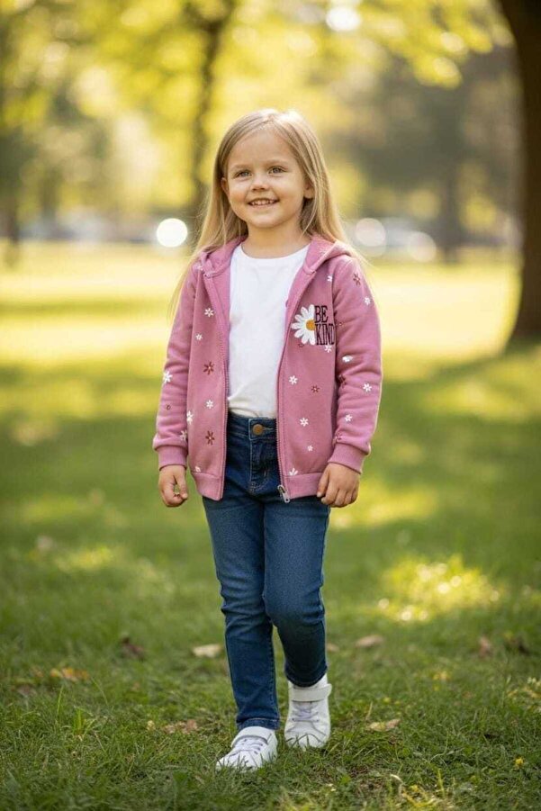 Ercahome tekstil ŞARDONSUZ İKİ İPLİK PAPATYA KIZ HIRKA 12 Ay,2Y,3Y,4Y Kız Gül Kurusu