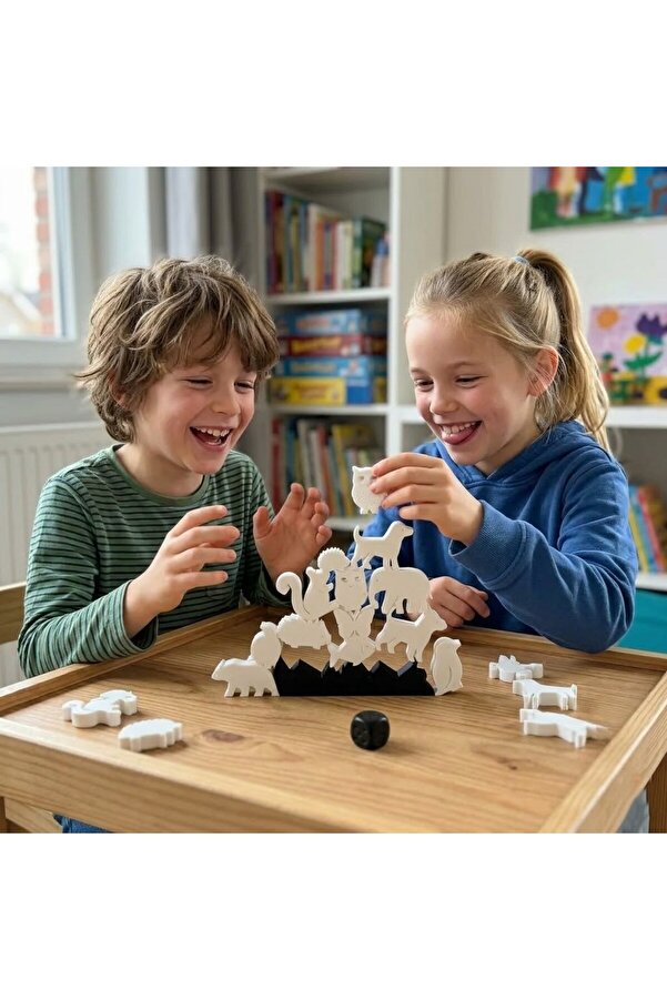 ARCANIUM Montessori Hayvan Figürlü Denge Oyunu - Eğitici Zeka Geliştirici Tetris Blokları - BEYAZ (12 Parça)