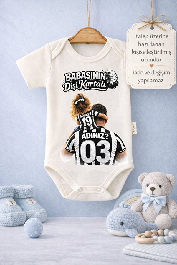 ModaXen Bebek Zıbın Komik Yazılı Babasının Dişi Kartalı Baskılı %100 Pamuk Body (Yenidoğan & Bebek)