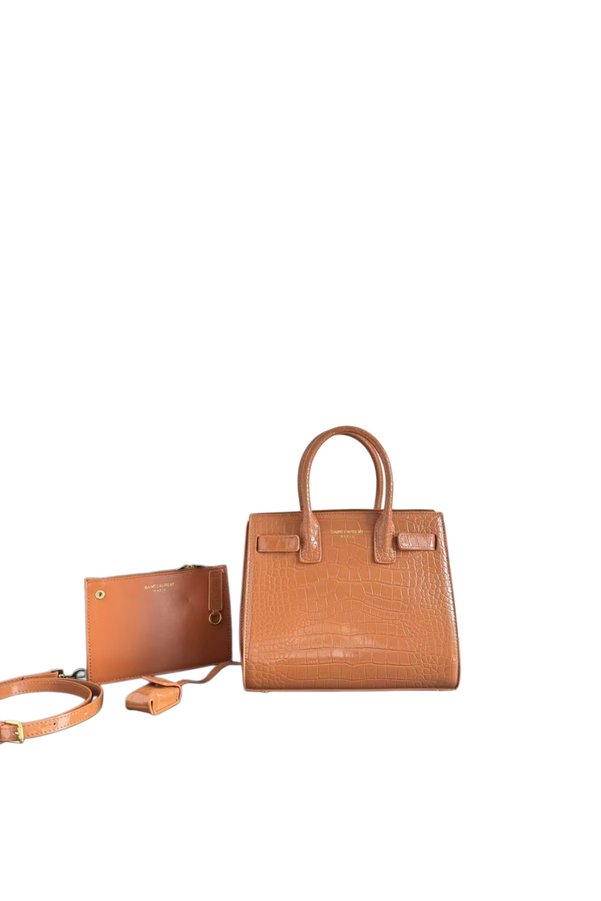 Yves Saint Laurent Calfskin Crocodile Embossed Baby Sac De Jour