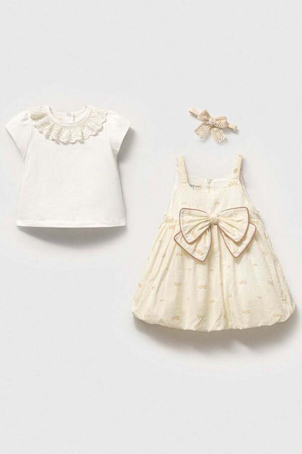 cantoy Vintage Tarz Güpürlü ve Fiyonklu Bebek Elbise