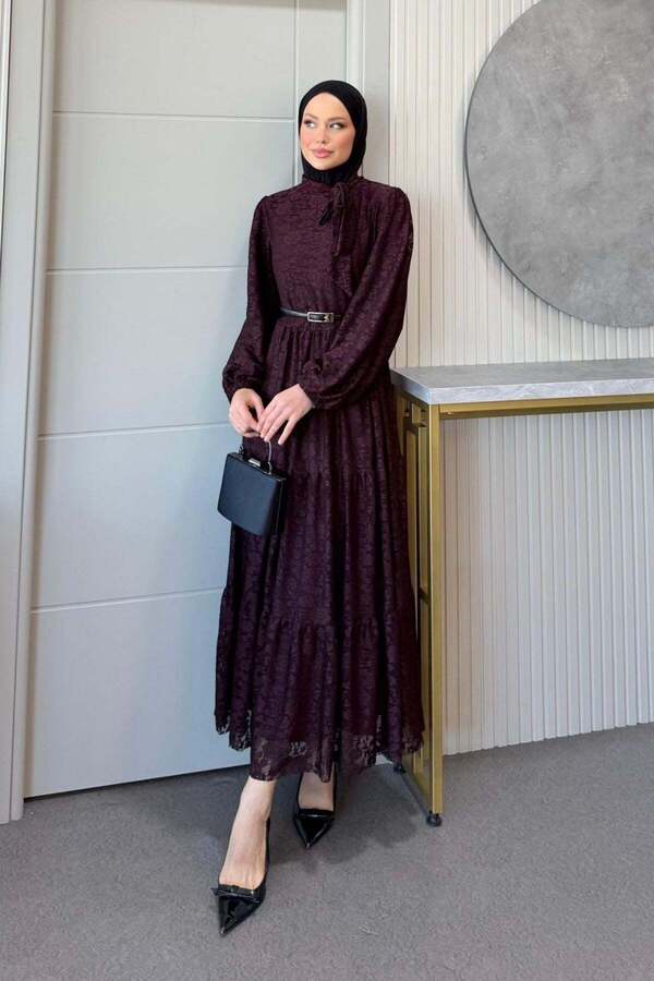Hazamoda Sparkle Lace Dress Plum