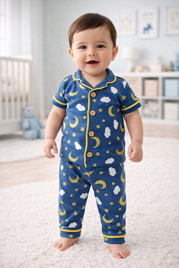 BEBEXO KIDS Ay Desenli Unisex Bebek Pijama Takımı -%100 Pamuk | 6-24 Ay