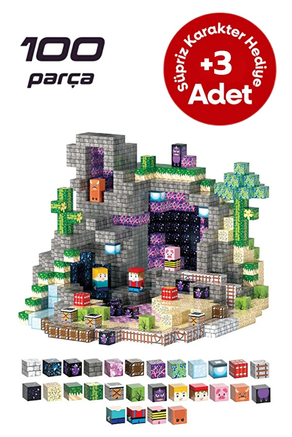 McBlok Minecraft Manyetik Küp Blok Yapı Taşı 100 Parça