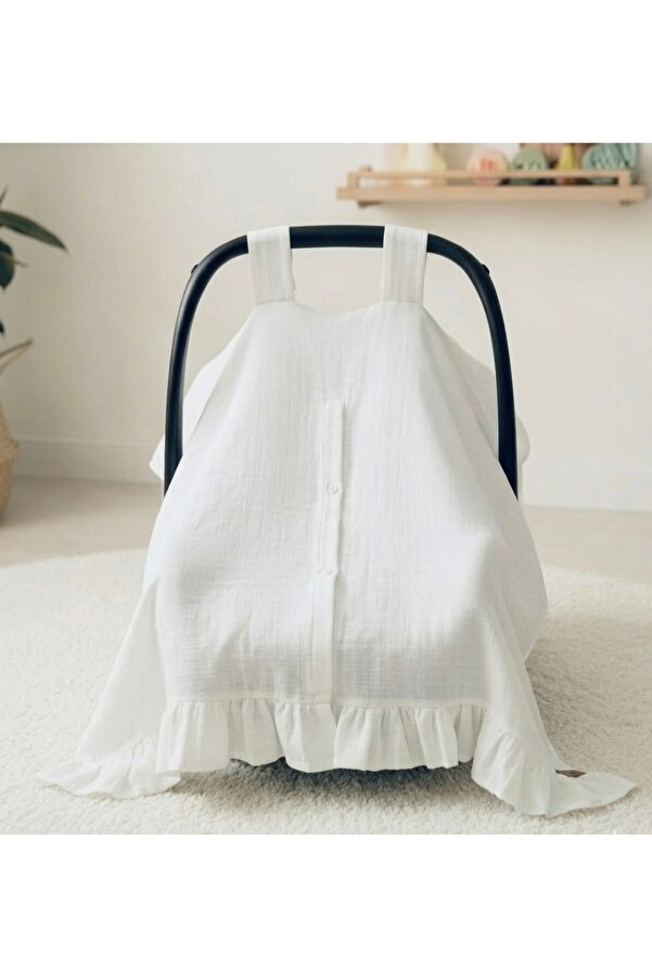 Sahra İpek Beyaz Fırfırlı Müslin Puset Örtüsü