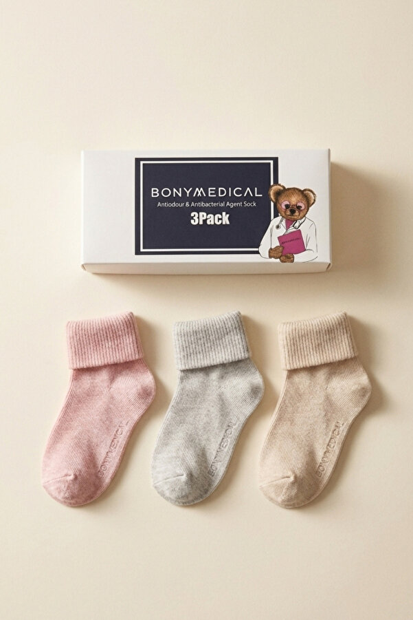Katia & Bony 3 lü Paket Medikal Bebek Çorap Pembe Desenli
