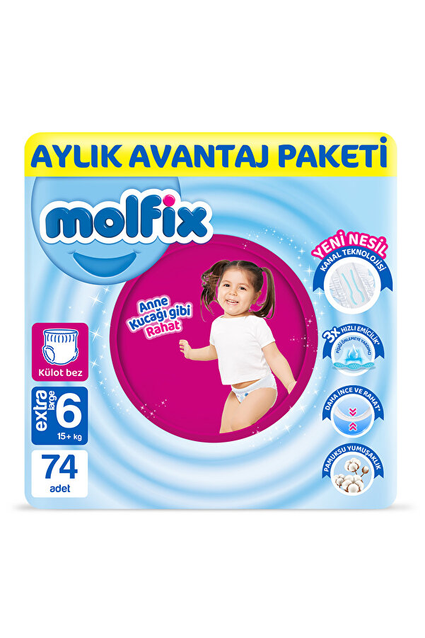 Molfix Pants Bebek Bezi 6 Beden E.Large Aylık AvantajPaketi 74 Adet