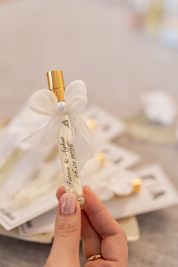 DAtelier Fısfıslı Şişede İnci Detaylı Kişiye Özel İsimli Kolonya 15 adet - Nikah Nişan Söz Bebek Mevlidi