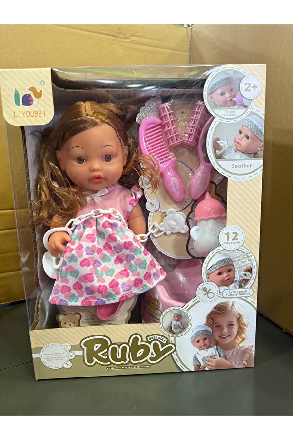 Ruby baby doll konuşabilen bebek ve aksesuarları 10 parça 24x31 cm