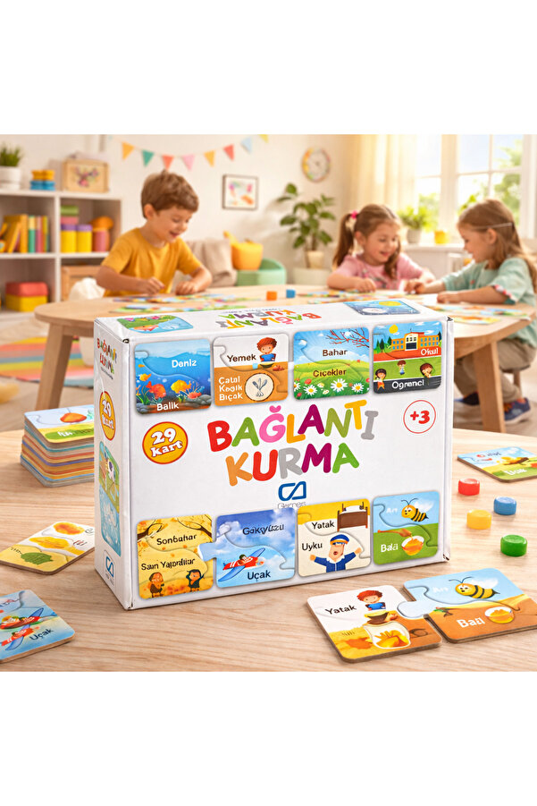 NUNU Eğitici Bağlantı Kurma Kartları 3+ Yaş Okul Öncesi Zeka Dikkat ve Kelime Geliştirici Oyun Seti