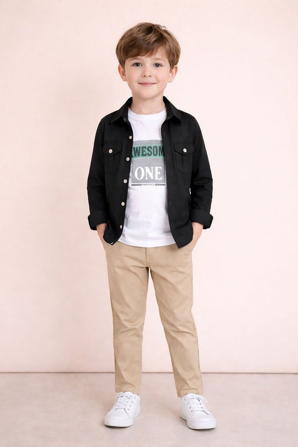 Cansın Mini Black Long Sleeve Buttoned Shirt and T-Shirt Boys' 3-Piece Pants Set 23755