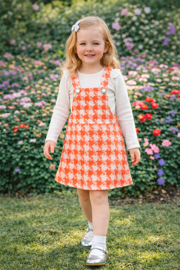 Kuzucuk Kids Bebek Çocuk Butik Kız Çocuk Turuncu Tüvit Jile Elbise ve Bluz Takımı Şık bayramlık 3-10 yaş