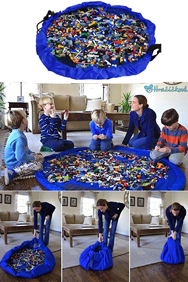 Bundeba Çocuk Oyuncak Hurcu Çanta Oyun Halısı Lego Puzzle Ve Yapboz Eğitici Oyuncaklar Sepeti