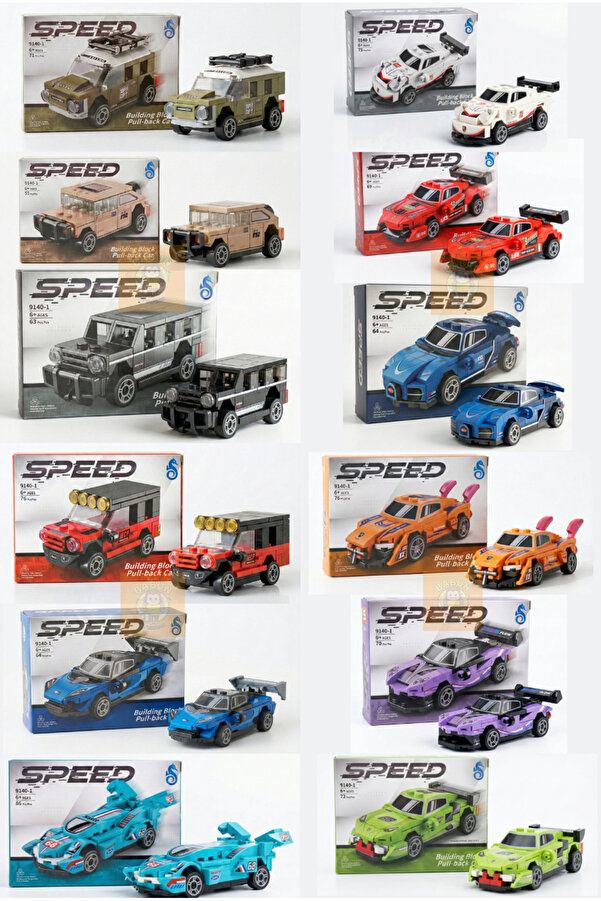 Bricks Mini Lego Araba Yapı Blok Seti 12'li - Araba Yapım Seti - Speed Koleksiyonluk Araba Seti