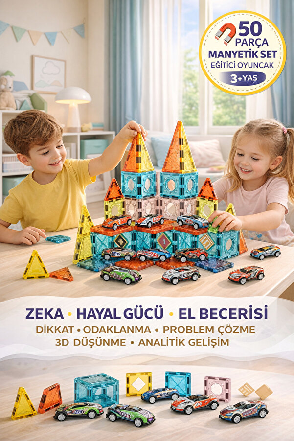 TOYFEST 43 Parça Manyetik Blok Seti – Eğitici Zeka Oyunu, Renkli 3D Yapı Oyuncağı 3+ Yaş I 5.5 cm