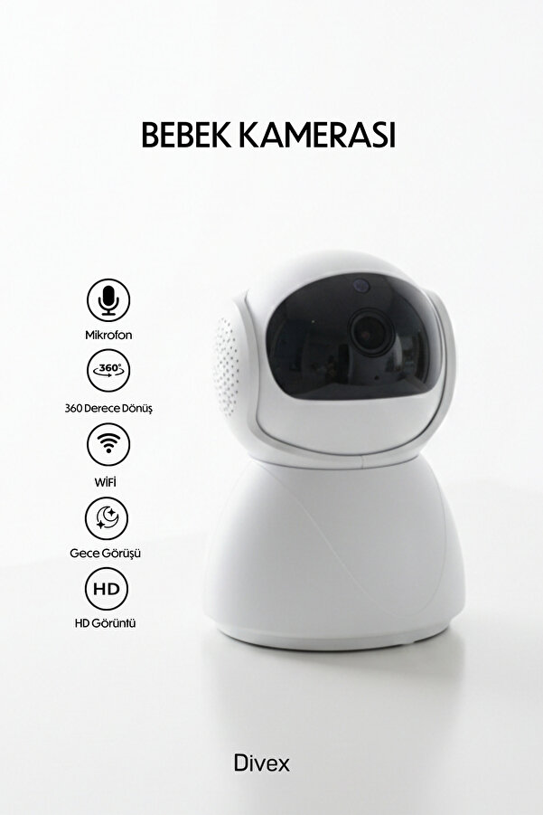 Divex Akıllı Güvenlik Kamerası - Full HD WiFi, 360° Takip, Gece Görüşlü, Bebek Kamerası