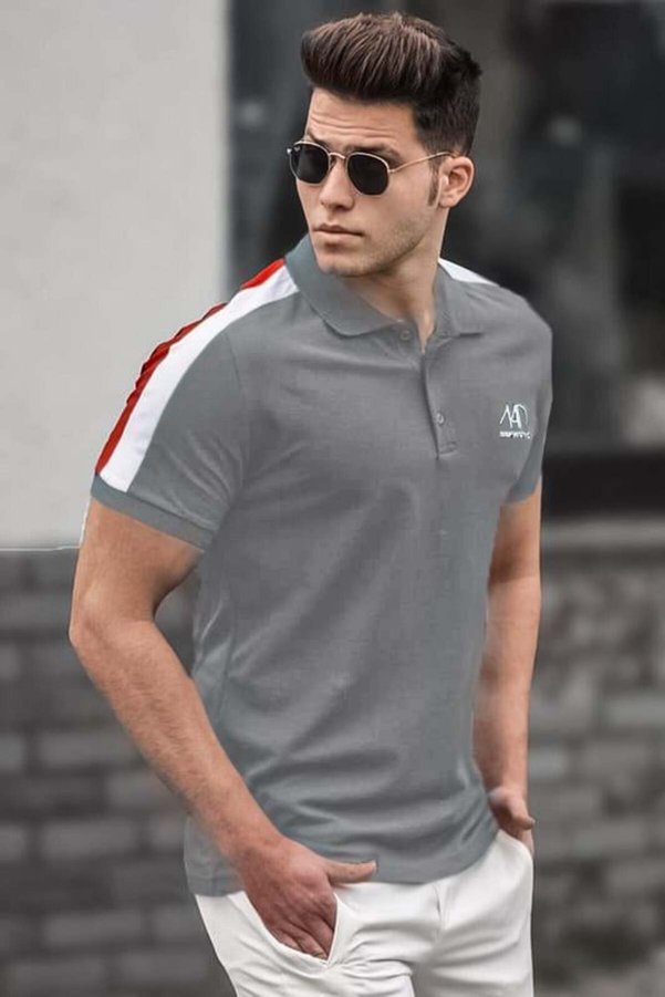 Madmext Smoked Striped Polo Collar Men's T-Shirt 5215