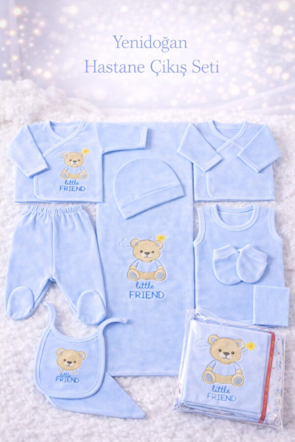 Petino Erkek Bebek Yenidoğan Hastane Çıkış Seti Sevimli Ayı Motifli 10 Parça (Paket İçersinde)