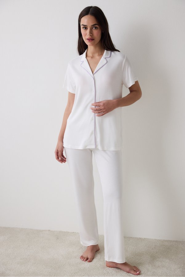Penti Lana Off-White Pajama Set with Solid Shirt