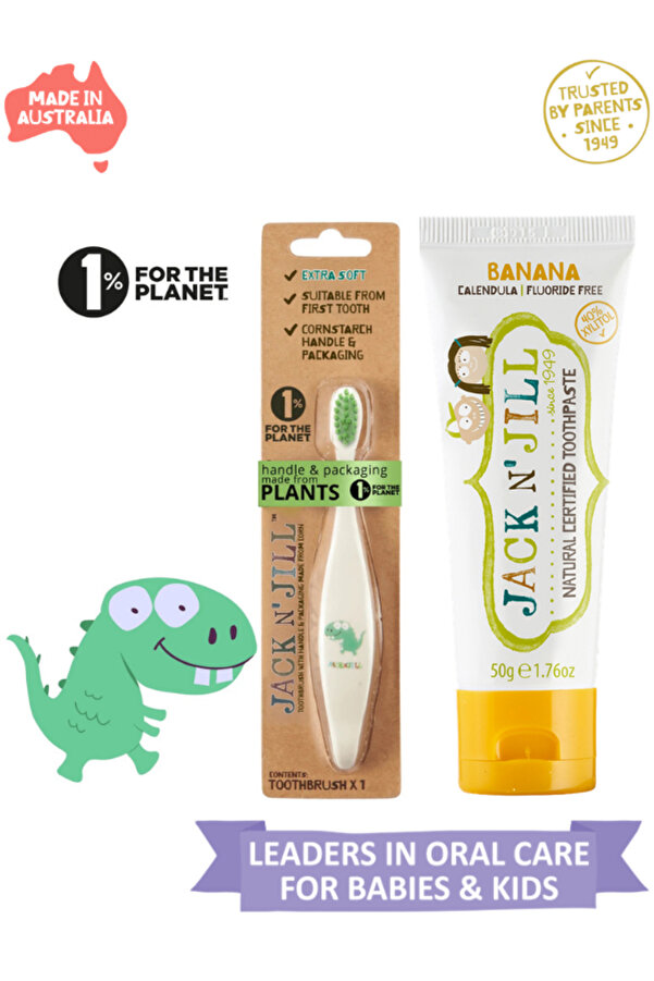 Jack N'Jill Jack N Jill Bebek Diş Fırçalama Seti (Dino Diş Fırçası + Muz Aromalı Diş Macunu 50g)