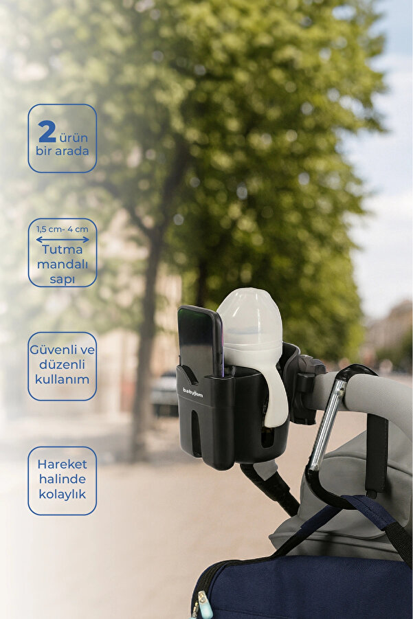 Babyjem Bebek Arabası Aksesuar 2 Parça Set Telefon Tutucu + Kanca XL