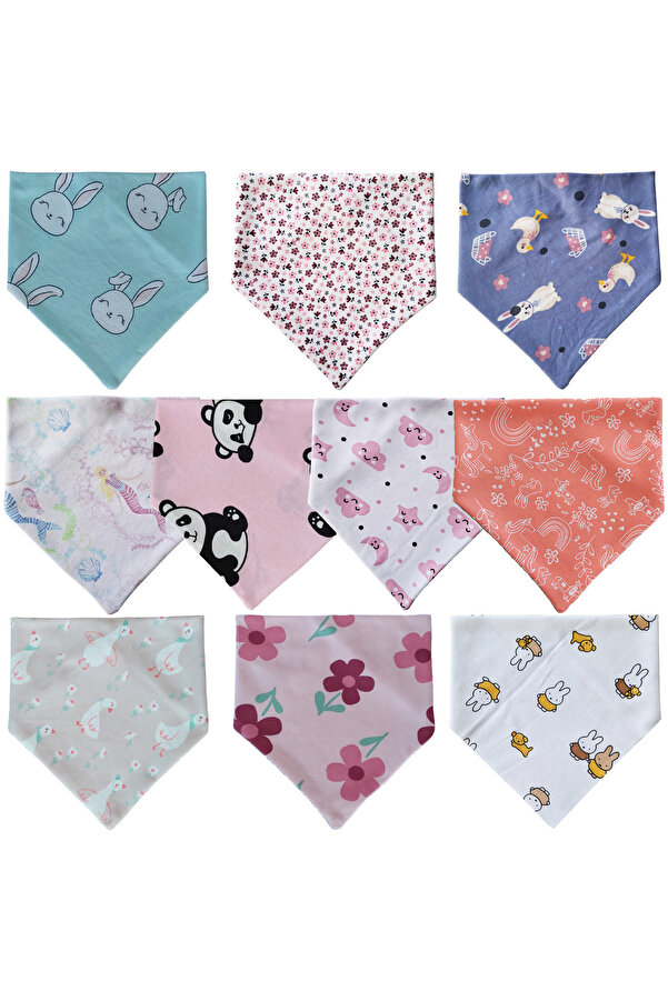 Baby Minik Kız Bebek Üçgen Fular Penye Salya Ve Mama Önlüğü 10 Adet