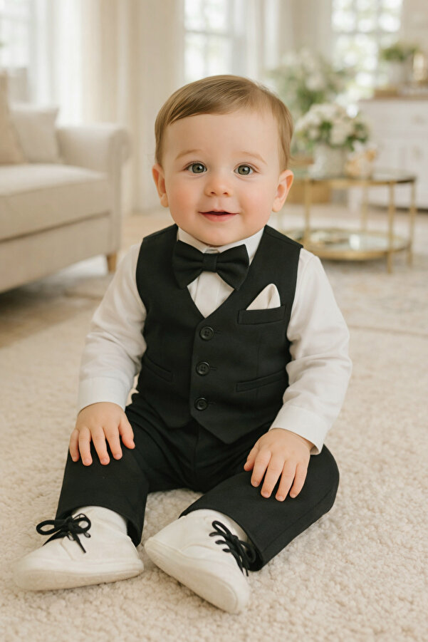 Calide Baby&Kids Erkek Bebek Mevlüt Takımı - Papyon & Kravatlı - Özel Gün Kıyafeti - 7'li Set