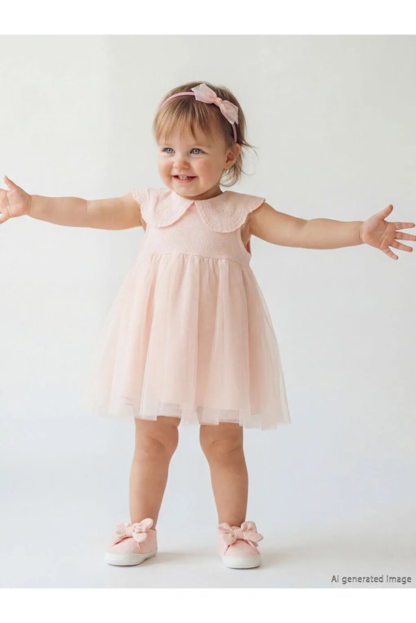 LC Waikiki Lcw Baby Pink Peter Pan collar Tulle Detail Baby Girl Dress