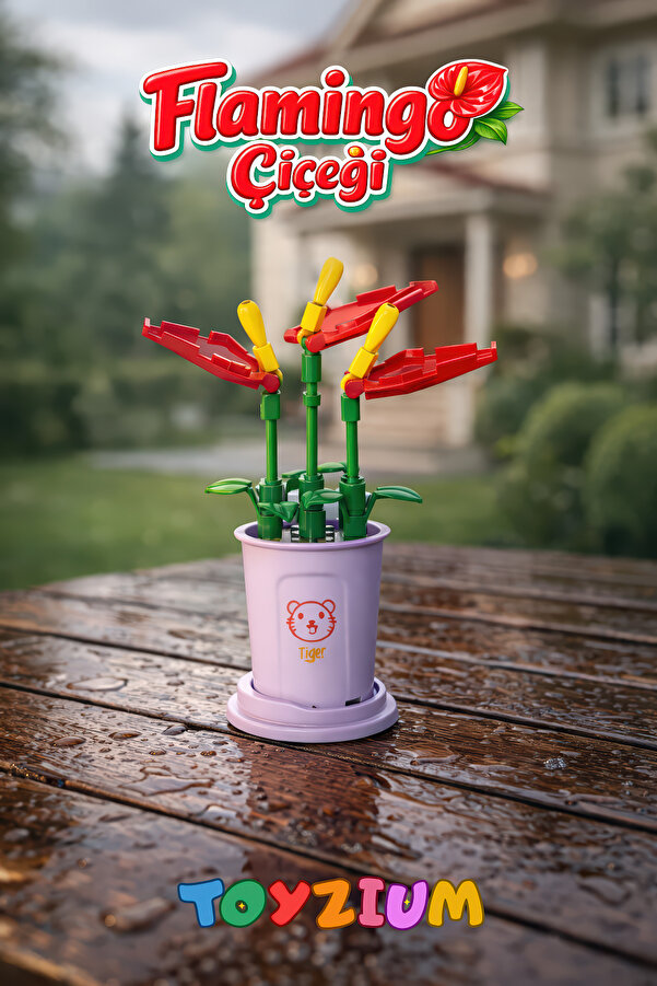 Shem Florist Flamingo Çiçeği Yapı Blok Çiçek Seti (29 Parça) - Anthurium Scherzerianum Plant Series