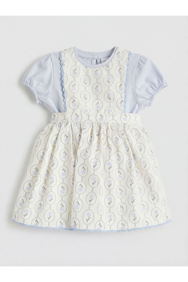 LC Waikiki Ekru Desenli Kız Bebek Poplin Elbise