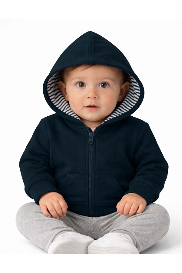 OrganicKid Cranberry Bebek Lacivert Kapüşonlu Sweatshirt