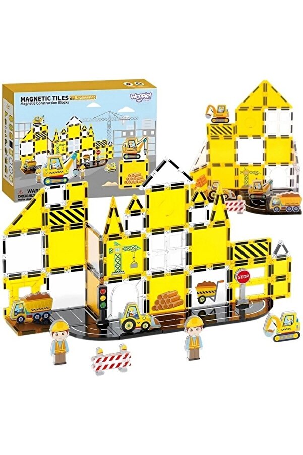güleç oyuncak Manyetik Tiles Inşaat Şantiye Seti 47 Parça Manyetik Yapı Magnetic Bloklar