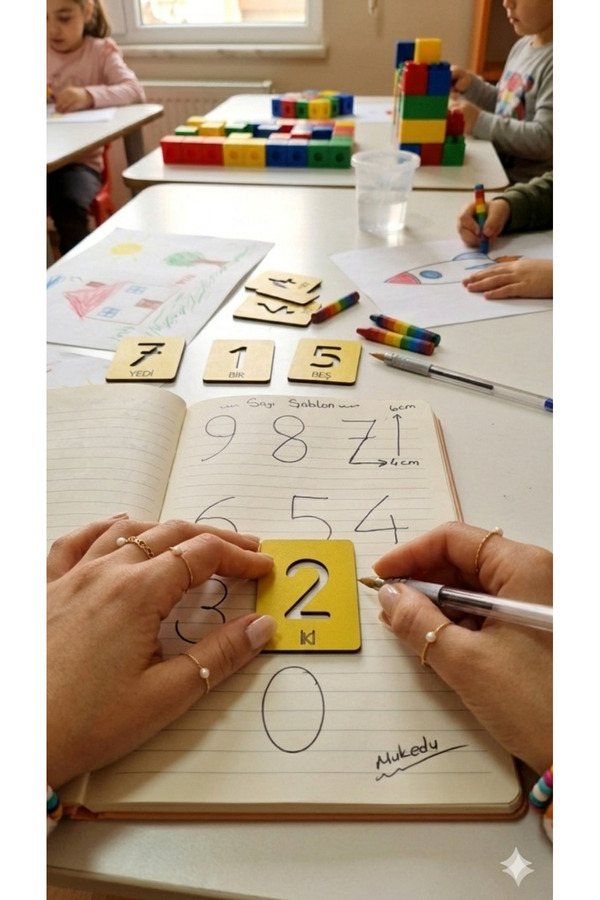 MUKEdu Ahşap Eğitici Rakam Tanıma Kartları (0-9 Set) - Okul Öncesi Montessori Materyali