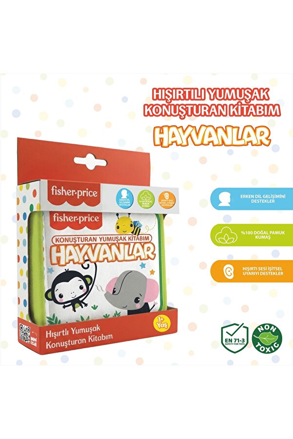 Fisher Price Konuşturan Bebek Kitabı Hışırtılı Sesli, Duyusal, Zeka Gelişim 0-3 Yaş Kitap Eğitim Seti (Hayvanlar)