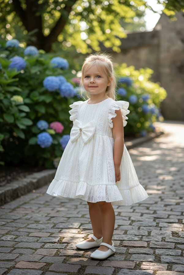 BİANCOFİGLİO Dantel kumaş bebek elbise