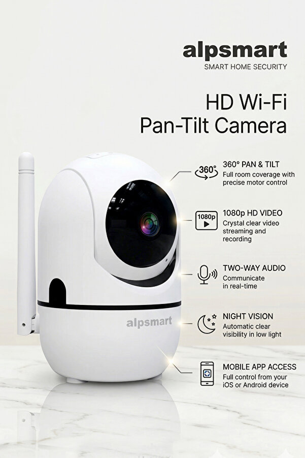 BAFRA LİHGTİNG Kablosuz 2mp Kamera, 360 Derece Hareketli Wifi Güvenlik Kamerası, Bebek Kamerası