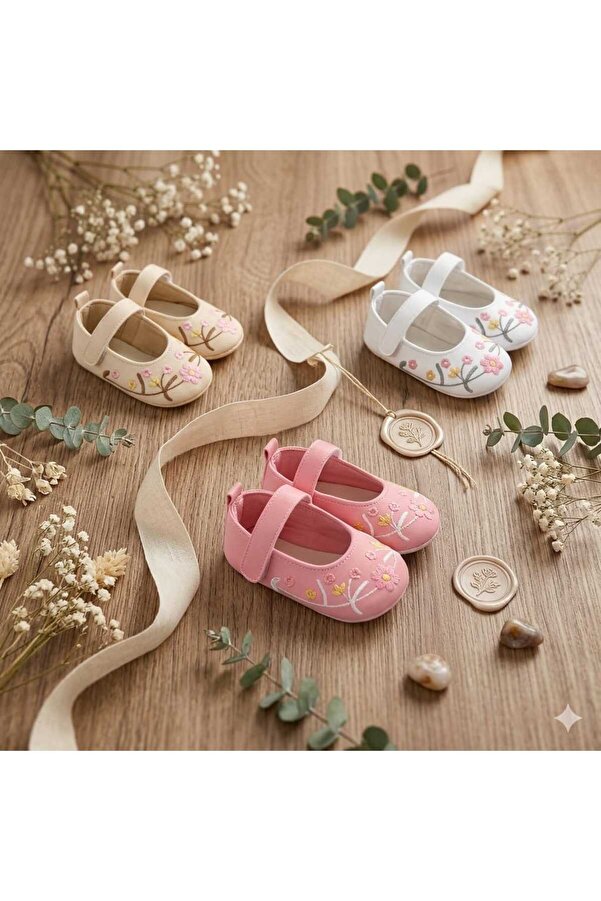 erca home Nakışlı Babet 3 Ay,6 Ay,9 Ay,12 Ay Kız Bej