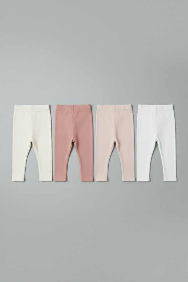 LOGO AKSESUAR Kız Çocuk 4'lü %100 Pamuk Kaşkorse Çok Renkli Tayt Set