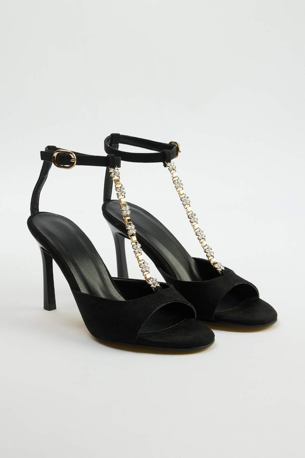 Trendyol Shoes Black Suede Stone Detailed 9 cm Women's Classic Heeled Shoes Takss26To00059