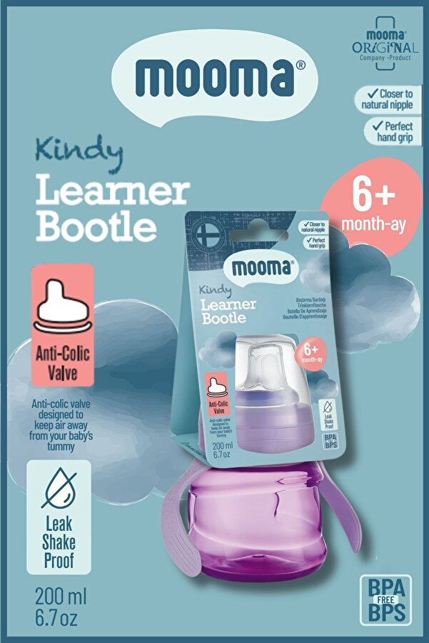 MOOMA Kindy Damlatmaz Eğitici Su Alıştırma Bardağı 200 ml 6 Ay Baby Purple BPA BPS İçermez